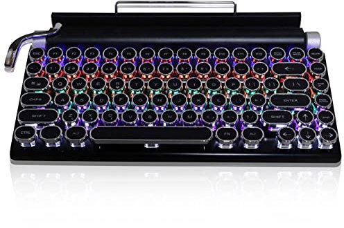 Annadue Retro Typewriter Keyboard, 83 Keys Punk Round Keys Gaming Keyboard, Bluetooth Wireless Mechanical Keyboard, Compact Keyboard for iOS Windows LINUX
