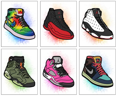 CNG DIGITAL Sneaker-Poster für Jungenzimmer, ungerahmt (20,3 x 25,4 cm), Turnschuhe, Kunst, Sport, Wandkunst für Jungenzimmer, Wanddekoration, Geschenk für Jungen, 6 Stück