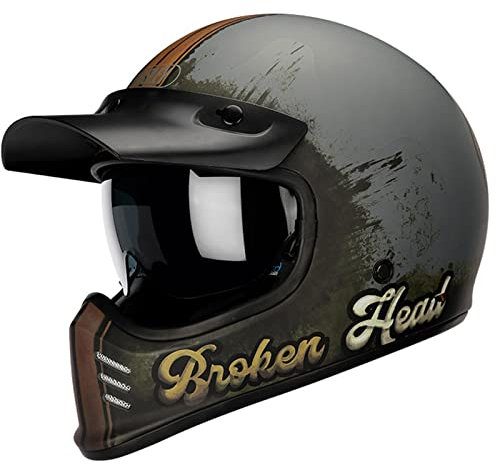 Retro Classic Full Face Motorradhelm, DOT ECE-Zugelassener Straßenfahrradhelm Mit Sonnenblende, Unisex-Erwachsene Cafe Racer ATV UTV Scooter Helme,Skull,L