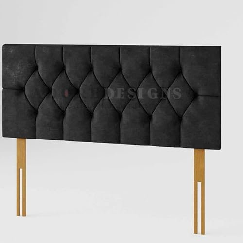 Adore Living Chesterfield Padded Lined Divan Bed Headboard | Plush Velvet Headboards for 3ft Single Bed Frame | Elegant design wooden material headboards for beds (Black, 3ft Single Height-20inch)