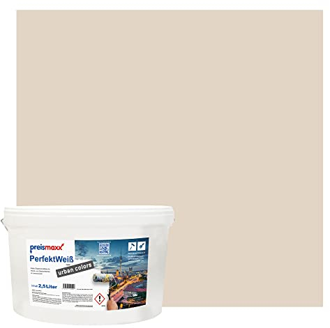 Preismaxx Perfektweiß urban colors, bunte Wandfarbe, beige, keksfarben, cookie 2,5L, Innenfarbe, hohe Deckkraft Klasse 2, matt