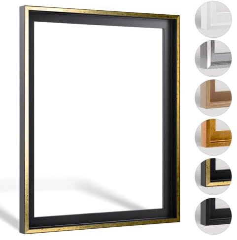 HaakDesign Schattenfugenrahmen Levi in Schwarz Gold gebürstet 90 X 150 cm für Keilrahmenbilder und Leinwände Glanz Edition