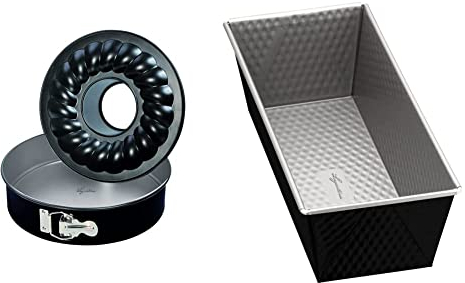 Lagostina Gustosa Tortiera Apribile con Cerniera e Due Fondi Intercambiabili in Acciaio Antiaderente, Diametro 26 cm & Gustosa Stampo Plumcake in Acciaio Antiaderente per Forno, Nero, 25x11x8 cm