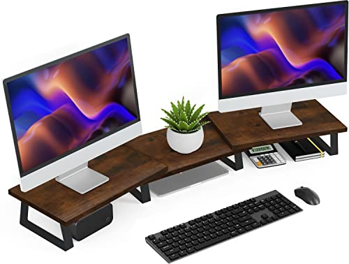 Aothia Supporto per monitor in legno, con lunghezza e angolo regolabili, per monitor, organizer da scrivania (vintage)