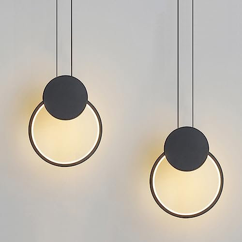 LIGKIN 2 Stück LED-Kronleuchter Rund 11W Hängeleuchte, Moderne Pendelleuchte Aluminium Kreative Deckenleuchte für Küche Esszimmer Wohnzimmer Schlafzimmer, Schwarz