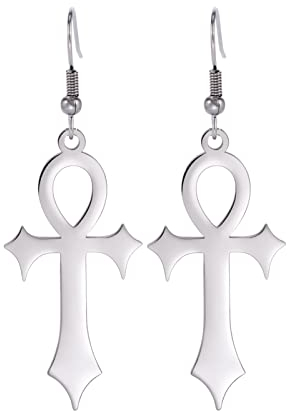 Ankh Kreuz Ohrringe für Frauen Mädchen Ancient Egyptian Kreuz Ohrring Ankh Ohrstecker Glück Amulett Schutz Edelstahl Schmuck Geschenke für Geburtstag Muttertag (s)