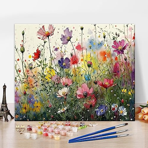 TISHIRON Malen nach Zahlen Erwachsene Kinder Tinte Malerei Stil Blumen Ölgemälde DIY Handgemalt Ölgemälde Kits mit Pinseln für Wandkunst Dekoration Home Haus Deko 16x20