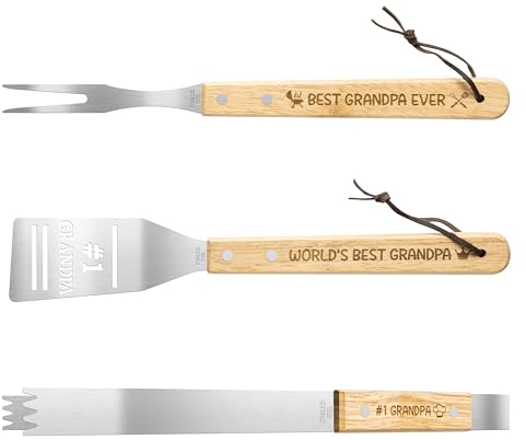 Haooryx Grillwerkzeug zum Vatertag – 3-teiliges Grillwerkzeug-Zubehör-Set Best Papa Ever, Edelstahl, Grillzange, Gabelspatel, Top-Koch, Papa, Geburtstagsgeschenk, Geschenk, Outdoor, Einweihung