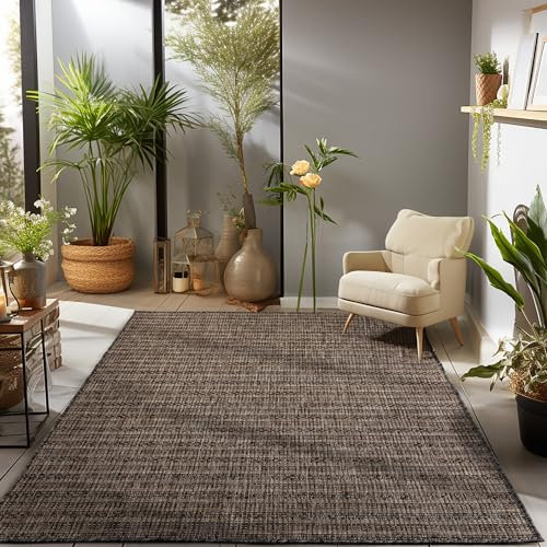 Carpettex Outdoor Teppich Wetterfest 140 x 200 cm Vintage Design Braun - Ideal für Balkon, Wintergarten, Terrasse, und als Küchenteppich - Sisal Teppich Waschbar, Wasserfest, Pflegeleicht, Flachgewebt
