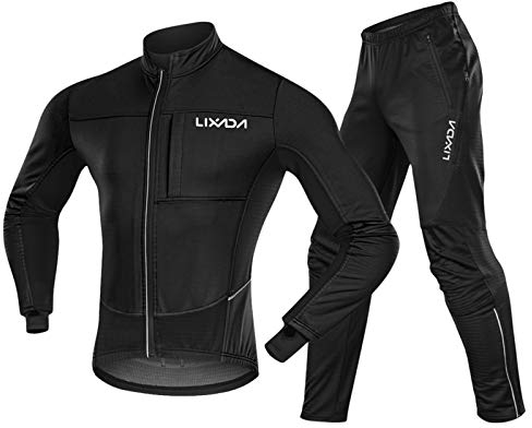 ERYUE Fahrradbekleidung Eingestellt-Herren Winter Radsportbekleidung Set Wasserdicht Winddicht Thermo Fleece Bike Riding Jacke und Hose Sportswear