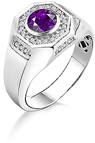 BySilverStone Jewelry Herren-Siegelring Aus Silber Mit Amethyst Und Cz-Pavé, Herrenring Mit Lila Stein, Statement-Ring Aus 925Er Silber Für Herren, Einzigartiger Modering Mit Amethyst Für Herren