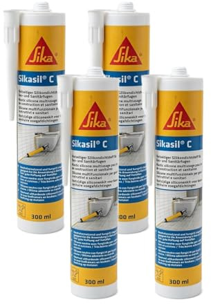 Sikasil C 300ml betongrau neutralvernetzender Silicondichtstoff Sanitär-und Bau (Packung mit 4)