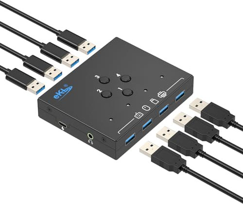 USB 3.0 Switch 4 Computers Sharing 4 USB Peripheral Devices Switcher for PC Laptop Mouse Keyboard Scanner Printer with 3.5mm Audio Output