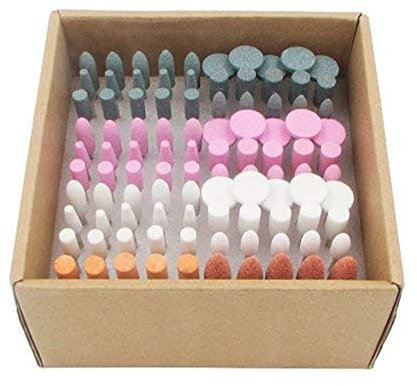JUNLIXN 100 Pieces Rotary Grinding Stones - 3/32 Shank with Abrasive Stone Mounted Grinding Bits, Assorted Sharpening Kits for Rotary Tools, Includes Dremel