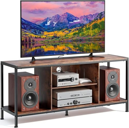 Gizoon TV Stand for TVs up to 65 Inch,Entertainment Center with Open Storage Shelves, TV Media Console Table for Living Room and Bedroom, Rustic Brown