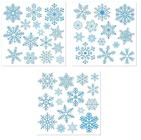 Weihnachts-Fensteraufkleber, blaue Schneeflocken, 3 Stück, Winter-Wandaufkleber, abnehmbare Schneeflocken-Wandaufkleber für Winter, Frozen, Neujahr, Partyzubehör, Wunderland-Dekorationen