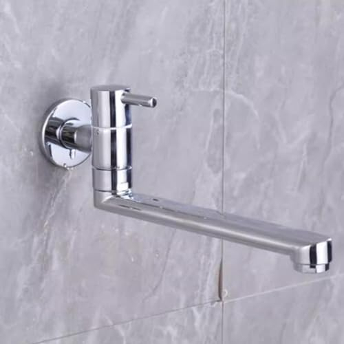 Rubinetto Cucina a Muro Solo Acqua Fredda, Rubinetto Lavello Cucina Cromato Rubinetto Girevole Ottone Rubinetto da Parete-35 Cm