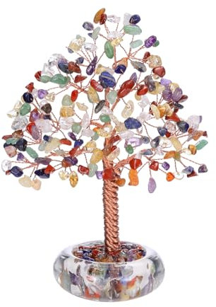Jovivi Arbre de Vie Pierre Naturelle DIY Bijoux Fengshui Tree avec Base en Céramique, Fils de Cuivre, Décoration Porte Bonheur pour Chambre Bureau Table Cadeau Maitresse d'école