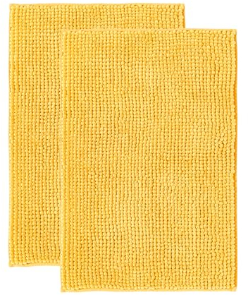 Decomira Badematte rutschfest | Als Badteppich Set kombinierbar | Badezimmer-Teppich Bad-Vorleger waschbar aus Chenille | Duschvorleger für Dusche, Badewannen, WC Deko | Gelb - 50x80 cm (2stk)
