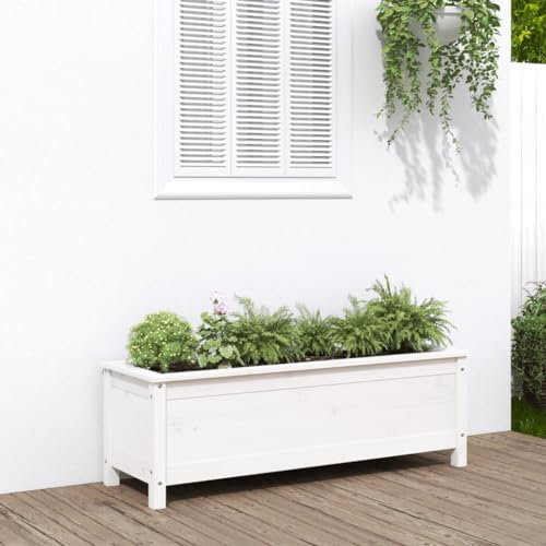 CIADAZ Hochbeet Weiß 119,5x40x39 cm Massivholz Kiefer, Palettenrahmen, Hochteich, Gemüsebeet, Kräuterregal Balkon, Blumenbeet, Kräuterspirale, Tomatenbeet, Pflanzhochbeet - 825262