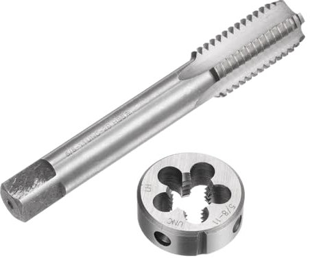 QUARKZMAN Set di 2 Pezzi Rubinetti e Matrici, Maschio a Filettare a Mano Sinistra 5/8-11 UNC e Fresa Rotonda, Kit di Maschio e Fresa per Riparazione Filettature Dadi Viti Bulloni