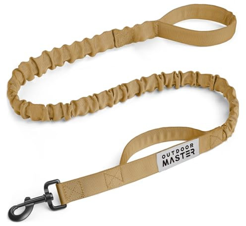 OutdoorMaster Bungee-Hundeleine, robuste Hundeleine mit Stoßdämpfung, 2 gepolsterte Griffe, Trainingsleine, verbesserte Sicherheit und Komfort des Hundes (Braun, 1,2 m)