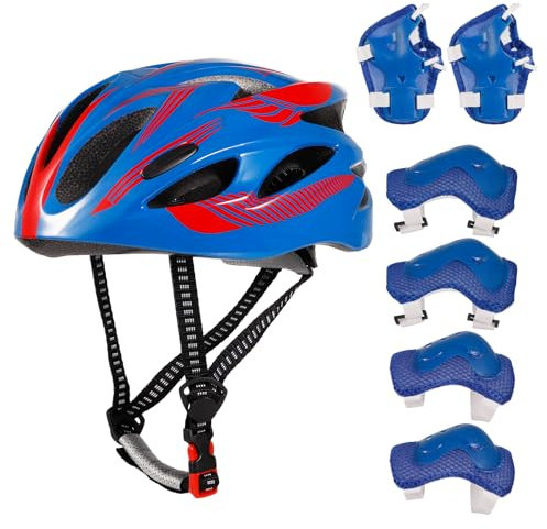 Casco da bici per bambini con set di attrezzi sportivi, ginocchiere, gomitiere, polsiere, casco regolabile per bambini da 3 a 11 anni, per ciclismo, pattinaggio a rotelle, skateboard