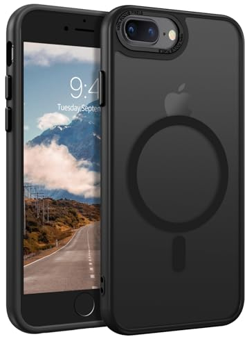 GUAGUA Magnetisch Hülle für iPhone 8 Plus, iPhone 7 Plus [Kompatibel mit MagSafe] Matt Handyhülle Stoßfest Durchscheinende Rückseite Dünn Schutzhülle Case für iPhone 8 Plus/7 Plus (5,5 Zoll) Schwarz