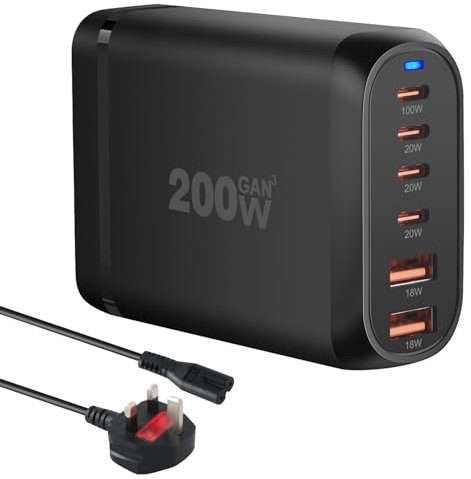 Leerweii USB C Charger, 150W GaN 6 Port USB Charging Station for Multiple Devices Laptop Charger 4 USB-C and 2 USB-A Portable Charger Compatible with iPhone, MacBook Pro/Air, iPad Pro