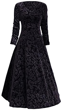 AMDOLE Robe de soirée élégante pour femme, robe longue à manches 3/4, taille empire, demoiselle d'honneur, mariage, robe charmante pour femme, robe de soirée en velours, robe élégante pour femme