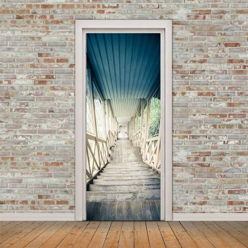 TürPoster Treppe 3D Türaufkleber PVC Türfolie Türtapete Selbstklebend DIY Türbild für Küche Schlafzimmer Dekoration, 47.5x215cmx2pcs