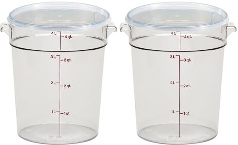 Cambro 4 QT (Quart) Round Food Storage Container with Lid (2 Pack) - (Clear)