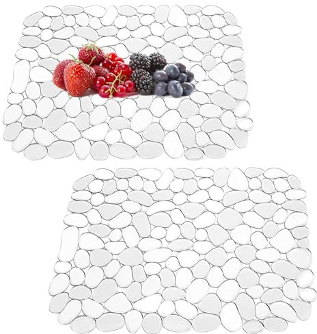 Tapis Evier Cuisine, Lot de 2 Tapis de Protege Evier en PVC, 40x30cm Tapis Evier Découpable, Tapis d'évier pour pour Évier en Céramique/Acier Inoxydable, Tapis D'évier pour de L'évier de Cuisine