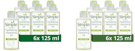 Simple Kind to Skin Hydrating Cleansing Oil cruelty-free and vegan sensitive skin cleanser 6x 125 ml (Pack of 2)