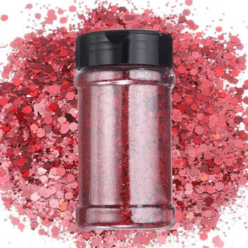 sourcing map Holographic Chunky Glitters, 3.5oz/100g Claret Holographic Glitters Powder Mixed Chunky & Fine Flakes Iridescent Sequins for Nail, Hair, Epoxy Resin