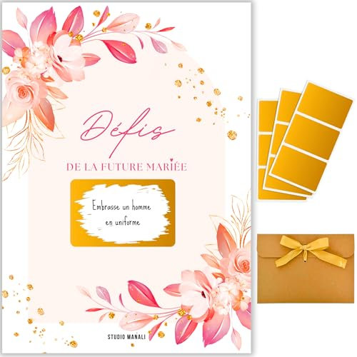 STUDIO MANALI EVJF - 15 Cartes Défis à Gratter Personnalisables avec Stickers Dorés - Jeux et Activités Originales pour Enterrement de Vie de Jeune Fille - Idéal pour Future Mariée