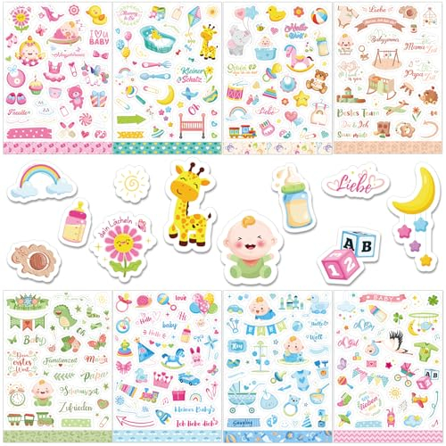 DPKOW Baby Sticker Set 235stk, Babyalbum Sticker Aufkleber Baby Fotoalbum Sticker Gästebuch Babyparty Mädchen Junge Geburt Sticker Scrapbook Bullet Journal Baby Meilenstein Aufkleber Fotoalben