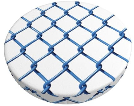 Velvet Round Stool Covers, 3 Layers Round Stool Cushion Slipcover with Thin Pad, Blue Chainlink Fence Stool Seat Covers Round Washable Barstool Covers Slipcovers for 12-14 Round Barstool