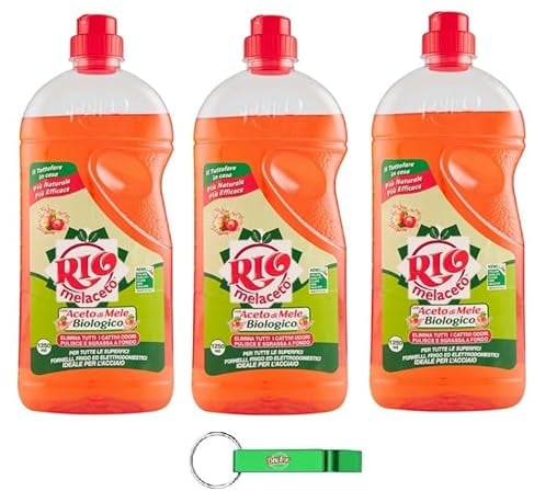 3x Rio Casa Mia Melaceto con Aceto di Mele - Super Igiene Detergente per Pavimenti e Superfici - 1250ml + Portachiavi Beni Culinari in Omaggio