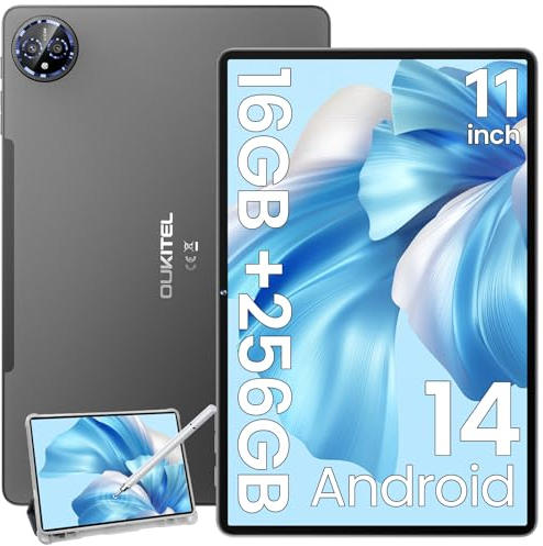 OUKITEL OT12 Tablet Android 14, 11 Inch 2K Screen, 16GB RAM + 256GB ROM (1TB TF), 8000mAh Battery, 13MP Camera/4G LTE/5G, Black