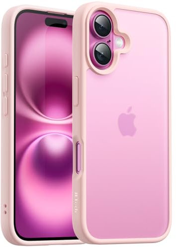JETech Matte Case for iPhone 16 6.1-Inch, Shockproof Military Grade Drop Protection, Frosted Translucent Back Phone Cover, Anti-Fingerprint (Light Pink)