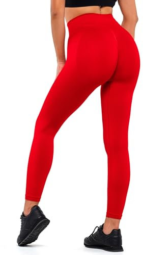 BS WEARS Damen Leggins - Sport Leggings für Fitness, Yoga & Alltag - Bequeme & Atmungsaktive (DE/NL/SE/PL, Alphanumerisch, L, XL, Regular, Regular, Rot)