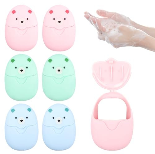 Tikplus Lot de 300 feuilles de savon, 6 boîtes de mini feuilles de savon, jetables, en papier, avec boîte en plastique pour les voyages, le camping, la randonnée