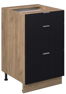 Vicco Küchenunterschrank Fame-Line, Schwarz gestreift, 50 cm ohne Arbeitsplatte