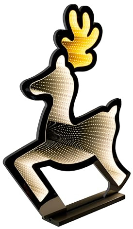 Star-Max LED Rentier mit Infinity Effekt, Weihnachtsdekoration für Innenbereiche, beidseitig beleuchtet, inkl. Timerfunktion, 3m Zuleitung und Standsockel, 212 LEDs, 70x10x83cm