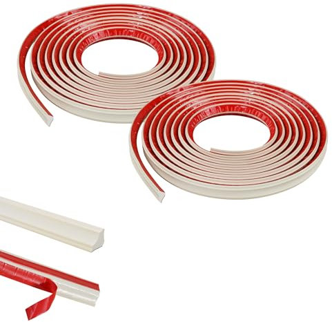 5M*2 Rolls Foam Molding Trim Self-Adhesive,Caulk Strip,Edging Trim for Floor,Tile,Laminate Beading, Skirting Board,Gap Cover 1cm for Wall Corner Ceilings Countertop Edge(Off-white,21 * 11mm)