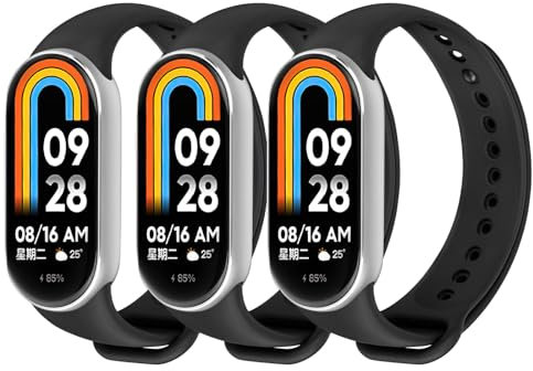 AXFEE 3 Pack Armband Kompatibel mit Xiaomi Mi Band 8, Weiches Silikon Verstellbare Fitness Ersatzbänder für Mi-Band 8 armband, Wasserdicht Ersatzband(Schwarz)