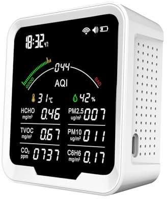 Air Quality Monitor, Monitor de calidad del aire 9 en 1, HCHO/TVOC/CO2/PM2.5/PM10/C6H6, Detector de dióxido de carbono, medidor de temperatura y humedad de 4,8 pulgadas para Interiores, Coches, Oficin