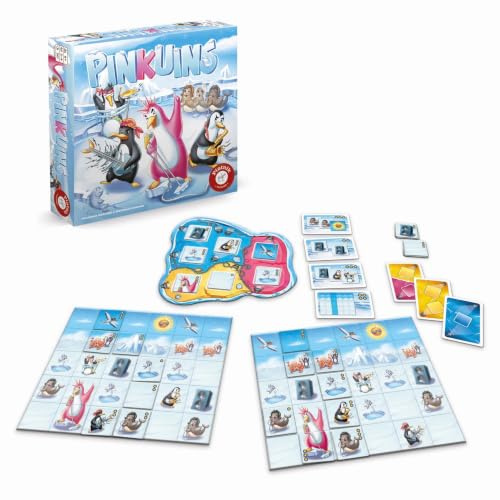 Piatnik 6730 - Pinkuins - Bühne frei für die Rockband im Schnee! Das Plättchen-Ablegespiel rund um die Show der rockigen Pinguine, Rosa