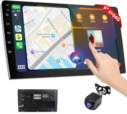 Haudio Wireless Double Din Car Stereo with Apple CarPlay and Android Auto,Carplay Screen for Car,Voice Control with,Backup Camera,Bluetooth,Navigation, Mirror Link (9 Inch)